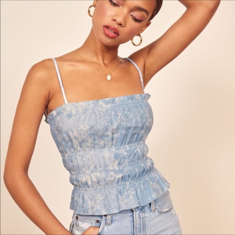 Reformation Gia linen tank top in shibori tie dye